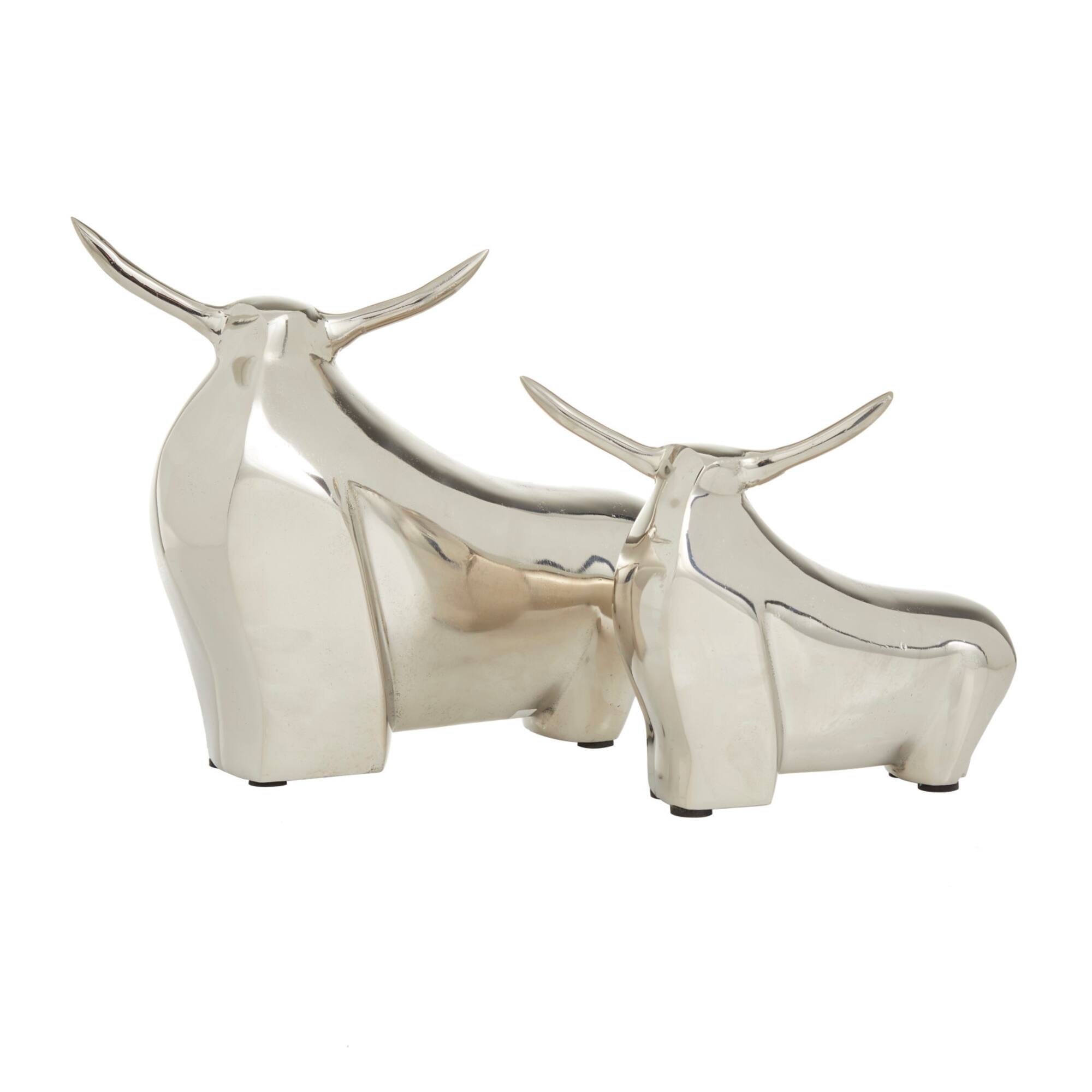 Silver Aluminum Contemporary Bulls Sculpture, Set of 2" 11", 8"